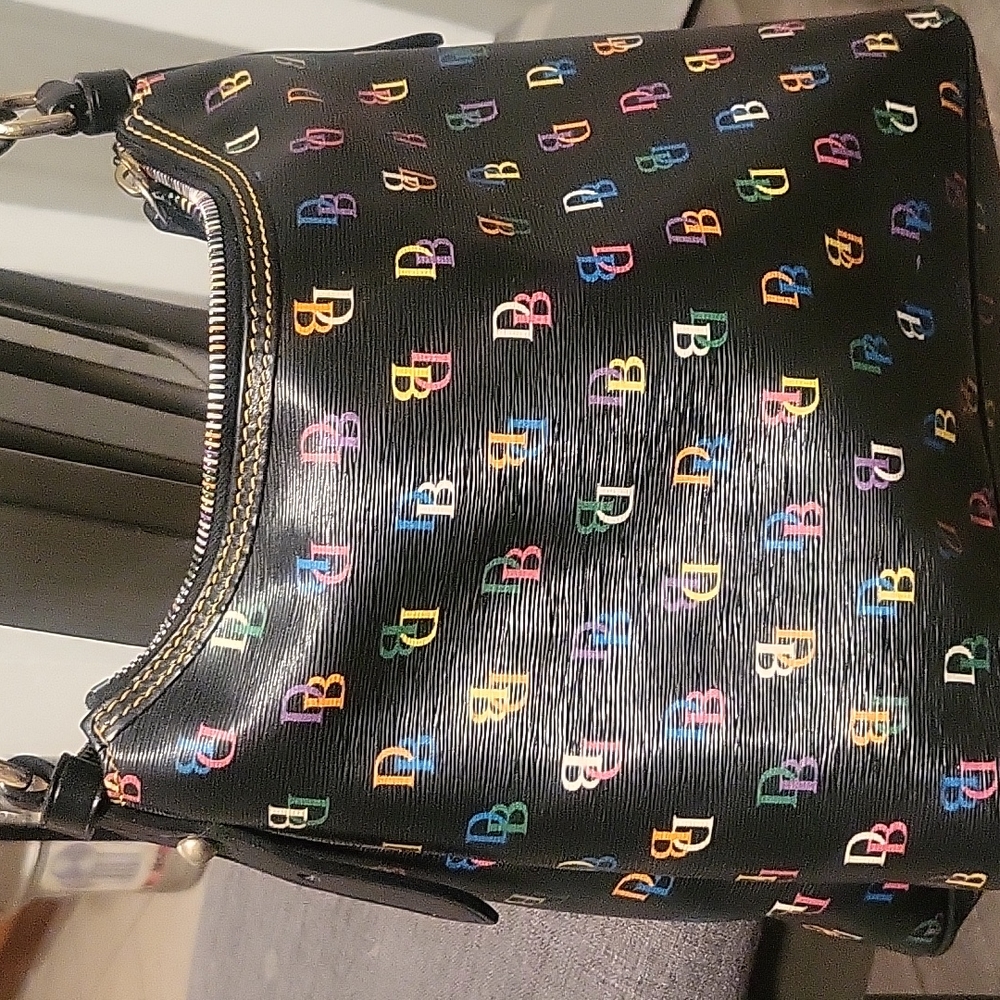 Dooney & Bourke Medium Black Rainbow Leather Monogram Shoulder Handbag  100% rea